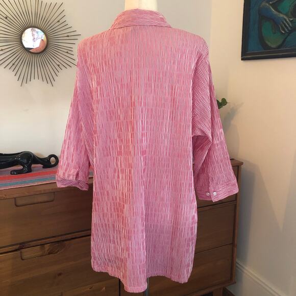 Ulla Popken Red White Seersucker Stripe Button Front Longline Tunic Top 20/22 2X - Picture 5 of 10